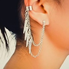 Qiuhong Shop A2 Çapraz ve Minik Kalp Charm Kıkırdak Zincir Küpe (Yurt Dışından)