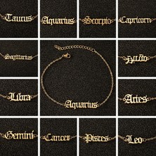 Qiuhong Shop Altın Tarzı No.5 Boyutu Eski Ingilizce Punk Charm Halhal Klasik Mektup Ayak Bileği Bilezik Paslanmaz Çelik 12 Takımyıldızı Takı Wome Burç Hediye (Yurt Dışından)