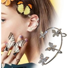Qiuhong Shop No.2 Boyutu Altın Kaplama Metal Kulak Kemik Klipsi Kadınlar Için Tatlı Nefis Köpüklü Zirkon Kelebek Kulak Manşet Klip Küpe Fransız Tarzı Takı (Yurt Dışından)