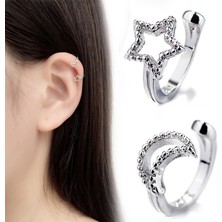 Qiuhong Shop No.2 Boyutu Yeni Kulak Manşet Klip Zincir Küpe Kadınlar Için Yıldız Püskül Klips Küpe Moda Kore Gümüş Renk Takı Femme Earcuff (Yurt Dışından)