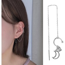 Qiuhong Shop No.2 Boyutu Yeni Kulak Manşet Klip Zincir Küpe Kadınlar Için Yıldız Püskül Klips Küpe Moda Kore Gümüş Renk Takı Femme Earcuff (Yurt Dışından)