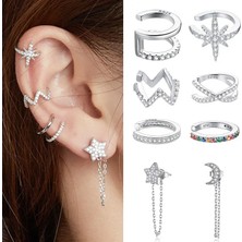 Qiuhong Shop No.16 Boyutu Vintage Punk Kulak Manşet Deldi Klip Küpe Kadınlar Için Ay Yıldız C Şekli Çiçek Zirkon Takı Kulak Sonrası Kadın Earcuff (Yurt Dışından)