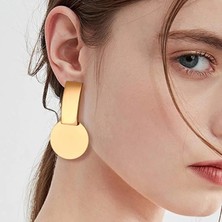 Qiuhong Shop Altın Yeni Moda Yuvarlak Dangle Kulak Klipsi Kore Klip Küpe Kadınlar Için Geometrik Yuvarlak Kalp Küpe Düğün Takı (Yurt Dışından)