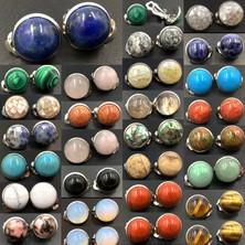 Qiuhong Shop Malakit MC6992 Kaplan Gözü Lapis Lazuli Malakit Aventurin Opal Howlite Kristal Unakite Jaspe Abalone Kabuk Sanat Oval Klip Küpe WB659 (Yurt Dışından)
