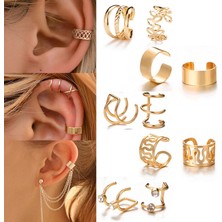 Qiuhong Shop NO.64103 Beden Tobılo Moda Basit Çapraz Klip Küpe Kadınlar Kızlar Için Sevimli Altın Gümüş Renk Punk Kulak Manşet Klip Piercing Jewerly Olmadan (Yurt Dışından)