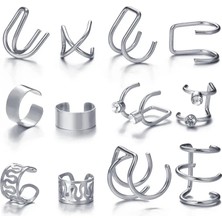 Qiuhong Shop NO.64103 Beden Tobılo Moda Basit Çapraz Klip Küpe Kadınlar Kızlar Için Sevimli Altın Gümüş Renk Punk Kulak Manşet Klip Piercing Jewerly Olmadan (Yurt Dışından)