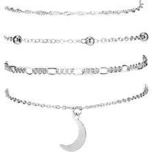 Qiuhong Shop Gümüş Rengi Et Kadınlar Için Basit Zincir Halhal Plaj Aksesuarları Gümüş Renk Ayak Bilezik Takı Bacak Zinciri Çok Katmanlı Ayak Bileği Takı (Yurt Dışından)