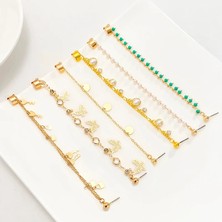 Qiuhong Shop EJ176 Gümüş 16 Moda Altın Metal Püskül Zincir Klip Küpe Kadınlar Için Basit Hiçbir Piercing Sahte Kıkırdak Kulak Manşet Kulak Klipsi Küpe Takı (Yurt Dışından)