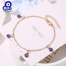 Qiuhong Shop Altın Rengi Şanslı Göz Mavi Türk Nazar Halhal Altın Gümüş Renk Ayak Zinciri Ayak Bileği Bilezik Kadınlar Için Ayarlanabilir Kızlar Takı LE494 (Yurt Dışından)