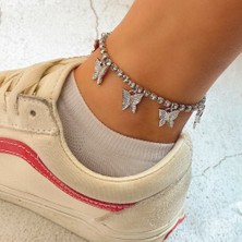 Qiuhong Shop No.9 Boyutu Kayıp Bayan Sevimli Kelebek Halhal Bilezik Kadınlar Için Moda Halhal Rhinestone Ayak Zinciri Plaj Bacak Bilezikler Boho Takı Hediye (Yurt Dışından)