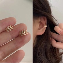 Qiuhong Shop 1 Adet F 2021 Moda Altın Yaprak Klip Küpe Piercing Olmadan Kadınlar Için Puck Rock Vintage Kristal Kulak Manşet Kız Takı Hediyeler (Yurt Dışından)