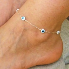 Qiuhong Shop Gümüş--S6 Bohemian Çok Katmanlı Boncuk Ayak Bileği Bilezik Kadınlar Için Bacak Zinciri Mavi Nazar Kolye Halhal Yaz Plaj Ayak Takı (Yurt Dışından)