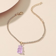 Qiuhong Shop Halhal 02 Sevimli Reçine Ayı Taklidi Zincir Halhal Yaz Bohem Püskül Inci Ayak Dekorasyon Mektubu Kişilik Plaj Çok Katmanlı Halhal (Yurt Dışından)