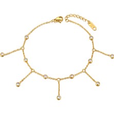 Qiuhong Shop Altın Rengi Lokaer Kadınlar Kızlar Için Moda Zincir Bağlantı Halhal 14K Altın Paslanmaz Çelik Cz Kristal Ayak Takı Браслет На Ногу A (Yurt Dışından)