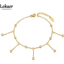 Qiuhong Shop Altın Rengi Lokaer Kadınlar Kızlar Için Moda Zincir Bağlantı Halhal 14K Altın Paslanmaz Çelik Cz Kristal Ayak Takı Браслет На Ногу A (Yurt Dışından)