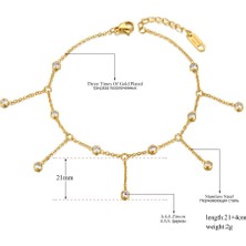 Qiuhong Shop Altın Rengi Lokaer Kadınlar Kızlar Için Moda Zincir Bağlantı Halhal 14K Altın Paslanmaz Çelik Cz Kristal Ayak Takı Браслет На Ногу A (Yurt Dışından)