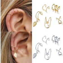 Qiuhong Shop E01912 Vagzeb Moda Altın Renk Kulak Manşetleri Yaprak Klip Küpe Kadın Dağcılar Için Hiçbir Piercing Sahte Kıkırdak Küpe Aksesuarları Hediye (Yurt Dışından)