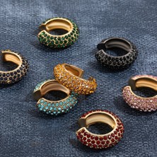 Qiuhong Shop Koyu Yeşil 1 Adet Yeni Renkli Elmas Taklidi C Şekli Tıknaz Klip Küpe Kadınlar Için Punk Delinme Kıkırdak Olmadan Kulak Manşet Düğün Takı (Yurt Dışından)