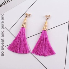 Qiuhong Shop Pembe Bohemia Etnik Uzun Püskül Küpe Üzerinde Klip Kadın Takı Geometrik Alaşım Kaplama Deldi Kulak Klipsi Olmadan Basit Dangle (Yurt Dışından)