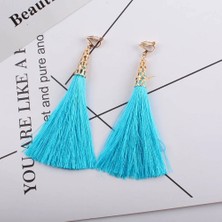 Qiuhong Shop Pembe Bohemia Etnik Uzun Püskül Küpe Üzerinde Klip Kadın Takı Geometrik Alaşım Kaplama Deldi Kulak Klipsi Olmadan Basit Dangle (Yurt Dışından)