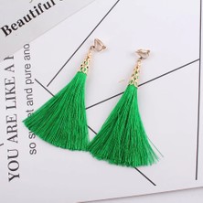 Qiuhong Shop Pembe Bohemia Etnik Uzun Püskül Küpe Üzerinde Klip Kadın Takı Geometrik Alaşım Kaplama Deldi Kulak Klipsi Olmadan Basit Dangle (Yurt Dışından)