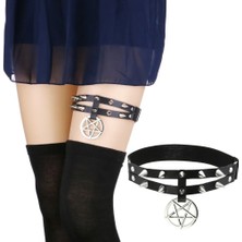 Qiuhong Shop Açık Mavi Punk Spike Pentagram Bacak Jartiyer Kemer Perçinler Uyluk Koşum Kadın Kız Goth Cosplay Aksesuarları Harajuku Moda Takı (Yurt Dışından)