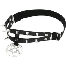 Qiuhong Shop Açık Mavi Punk Spike Pentagram Bacak Jartiyer Kemer Perçinler Uyluk Koşum Kadın Kız Goth Cosplay Aksesuarları Harajuku Moda Takı (Yurt Dışından)