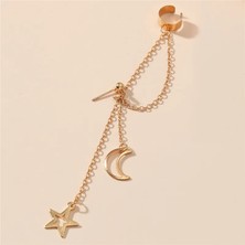 Qiuhong Shop NO.64076 Boyutu Vagzeb Fashion Moon Yıldız Klipsli Küpe Kulak Kancası Altın Gümüş Renk Kulak Clain Kadınlar Için Çift Deldi Küpe (Yurt Dışından)