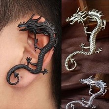 Qiuhong Shop Rodyum Kaplama Dragon Kulak Klipsi Vintage Punk Takı Aksesuarları Kadınlar ve Erkekler Için Küpe Klipsli Küpeler Buklet Oreille Femme Arty (Yurt Dışından)