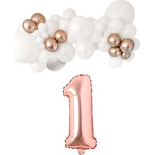 Organizasyon Pazarı Mini Zincir Balon Seti Beyaz-Krom Rose Gold+1 34inç Rose Gold Folyo 30 Adet +Balon Şeridi