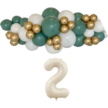 Organizasyon Pazarı Mini Zincir Balon Seti Ada Çayı-Beyaz-Krom Gold+2 34inç Krem Folyo 30 Adet +Balon Şeridi