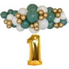 Organizasyon Pazarı Mini Zincir Balon Seti Ada Çayı-Beyaz-Krom Gold+1 34inç Gold Folyo 30 Adet +Balon Şeridi