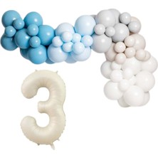 Organizasyon Pazarı ZincirSeti DerinOkyanus-M.Mavi-Taş-Beyaz-DenizKumu+3 34inç Krem FolyoBalon 30Adet+BalonŞeridi