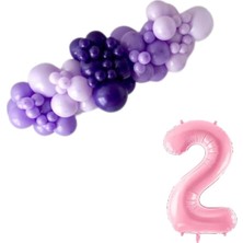 Organizasyon Pazarı Mini Zincir Balon Seti Lila-MakaronLila-Mor+2 34 inç Açık Pembe Folyo Balon 30 Adet +Balon Şeridi