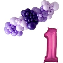 Organizasyon Pazarı Mini Zincir Balon Seti Lila-MakaronLila-Mor+1 34 inç Pembe Folyo Balon 30 Adet +Balon Şeridi