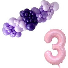 Organizasyon Pazarı Mini Zincir Balon Seti Lila-MakaronLila-Mor+3 34 inç Açık Pembe Folyo Balon 30 Adet +Balon Şeridi