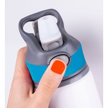 Bk Gift Kişiye Özel Isimli Mavi Şerit Pipetli Metal Su Matarası 650ML, Isimli Matara, Arkadaşa Hediye