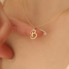 Nox Jewelry 14 Ayar Altın Mikron Kaplama Kişiye Özel Tasarım El Yazısı Harf Gümüş Kolye - CN00279