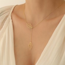 Nox Jewelry 14 Ayar Altın Mikron Kaplama Zarif Doğa Tasarım Yaprak Gümüş Kolye - CN00280