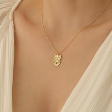 Nox Jewelry 14 Ayar Altın Mikron Kaplama Kişiye Özel Tasarım Baş Harfli Baykuş Gümüş Kolye - CN00284