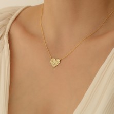 Nox Jewelry 14 Ayar Altın Mikron Kaplama Modern Tasarım Geometrik Kalp Gümüş Kolye - CN00285