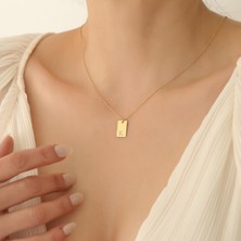 Nox Jewelry 14 Ayar Altın Mikron Kaplama Minimal Tasarım Baş Harfli Bar Gümüş Kolye - CN00289
