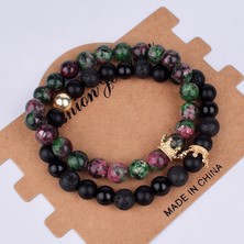 Qiuhong Shop 23CM Tarzı No.18 Beden Kol Eşleştirilmiş Erkekler Için Bilezik Altın Taç Kadın Bileklikleri Doğal Taş Boncuklar Bileklik Boho Çift Bilezik Hediyeler Arkadaşlar (Yurt Dışından)