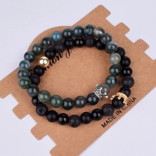 Qiuhong Shop 23CM Tarzı No.18 Beden Kol Eşleştirilmiş Erkekler Için Bilezik Altın Taç Kadın Bileklikleri Doğal Taş Boncuklar Bileklik Boho Çift Bilezik Hediyeler Arkadaşlar (Yurt Dışından)