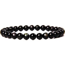 Qiuhong Shop 21CM Tarzı 8. Dalma Siyah Beyaz Gri 6 mm Boncuk Bileklik Kadın Erkek Doğal Taş Obsidyen Hematit Lava Minimalist Ciddi Serin Resmi Takı (Yurt Dışından)