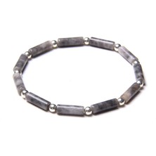 Qiuhong Shop 21CM Tarzı Harita Taşı Kare Tüp Doğal Mavi Lapis Lazuli Taş Boncuk Bilezik Minik Yuvarlak Gümüş Renk Top Charm Bilezik Kadın Erkek Enerji Takı (Yurt Dışından)
