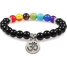 Qiuhong Shop Siyah Işık Trendy Bilezik Yoga 7 Çakra Siyah Lav Doğal Taş Boncuk Charm Bilezikler Şifa Reiki Buda Lotus Kolye Kadın Erkek Takı (Yurt Dışından)