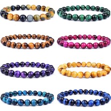 Qiuhong Shop 6mm Boncuk Stili Renkli Yüksek Li Renkli Kaplan Gözü Buda Bilezikler Kadınlar Için Doğal Taş Boncuk Şifa Bilezik Erkekler Moda Takı Hediye Pulsera (Yurt Dışından)