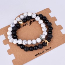 Qiuhong Shop 23CM Tarzı No.2 Boyutu Kol Eşleştirilmiş Erkekler Için Bilezik Altın Taç Kadın Bileklikleri Doğal Taş Boncuklar Bileklik Boho Çift Bilezik Hediyeler Arkadaşlar (Yurt Dışından)