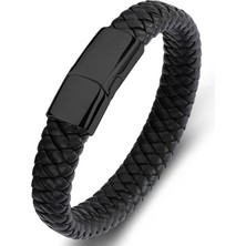 Qiuhong Shop Iç Çevre 210MM Stili SH109H Mozo Moda Retro Erkekler Takı Örgülü Deri Kadın El Yapımı Yüksek Li Bilezik Trendy Paslanmaz Çelik Toka Bilek Bandı 010 (Yurt Dışından)